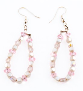 Pink Czech glass and pearl earrings
